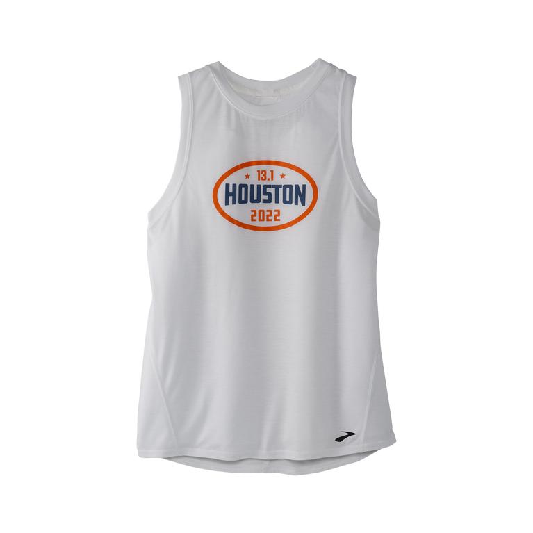 Brooks Houston22 Distance Graphic - Womens Running Tank Top - White/13.1 Houston (78549PSXC)